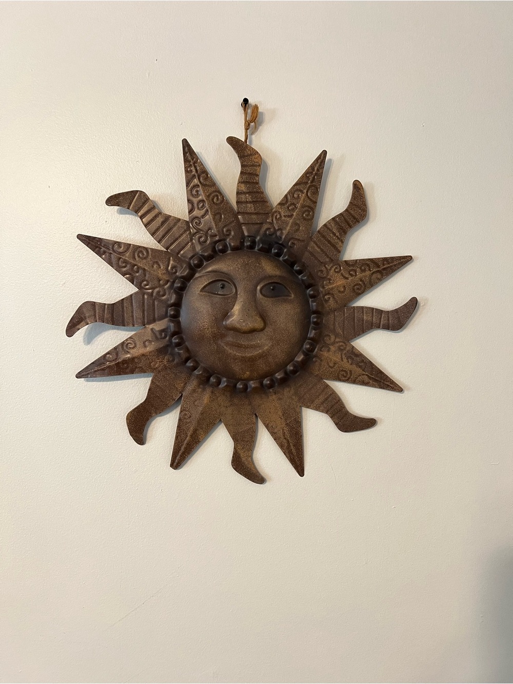 Vintage Style Metal Sun Wall Art 16.5” Rustic Boho Celestial Decor